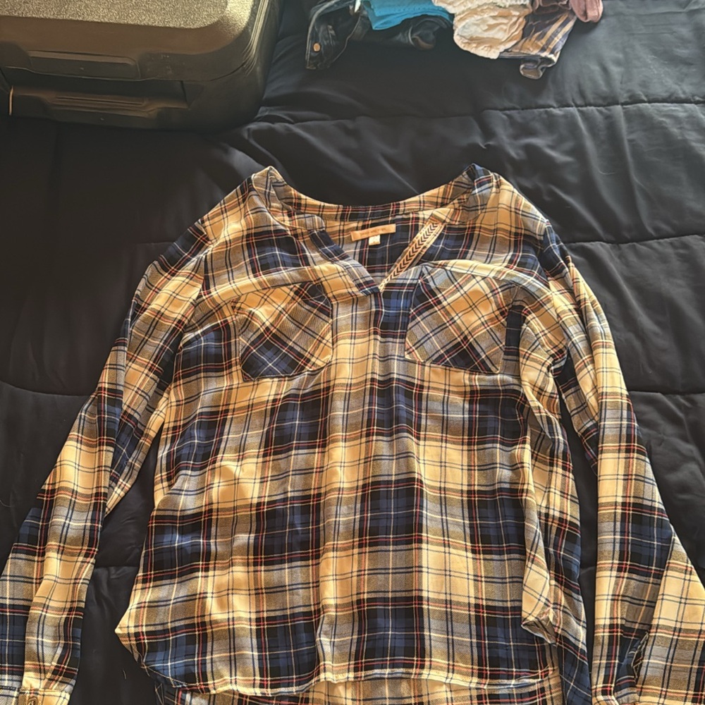 Skies Are Blue Plaid Blouse - Blue and Yellow